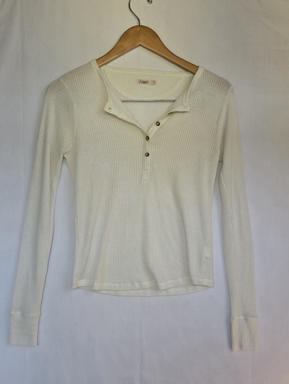 Faherty Ivory Ribbed Henley Long Sleeve Top